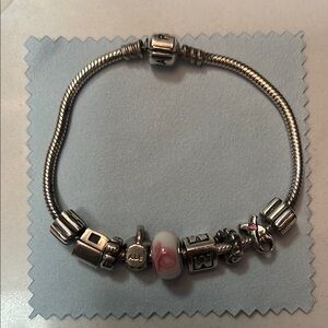 Pandora Silver and Pink Charm Bracelet